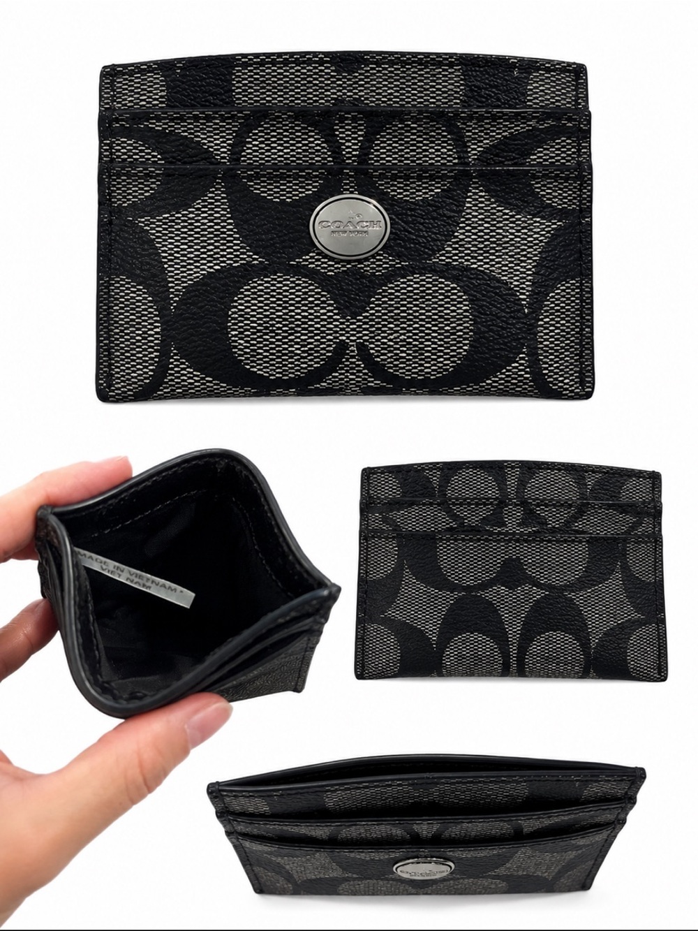 Coach Signature Black & Gray Slim Card Holder Card Case Wallet